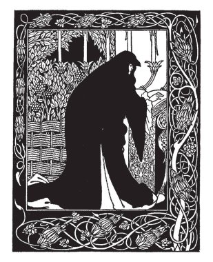 Morte D'Arthur İngilizce Illustrator Aubrey tarafından oluşturuldu, bu mevcut Fransızca ve İngilizce hikayeler Yorumlar, bu rakamlar var ve orijinal malzeme, vintage çizgi çizme veya oyma illüstrasyon ekler.