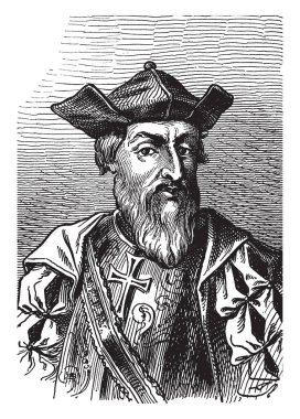 Vasco da Gama, c. 1460-1524, o Portekizli kaşif ve ilk Avrupa Hindistan deniz, vintage çizgi çizme veya oyma illüstrasyon ulaşmak için oldu