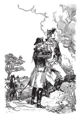 George Washington Yorktown, Virginia, vintage çizgi çizme veya oyma illüstrasyon.