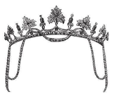 Safir, vintage çizgi çizme veya oyma illüstrasyon ile yapılmış bir baş-elbise taç olduğunu.