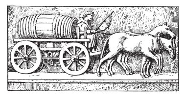 Antika araba, vintage illüstrasyon kazınmış.