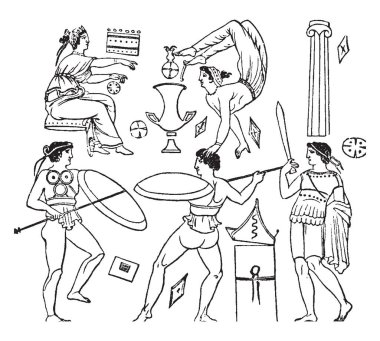 En ünlü savaş ve bir düşman saldırısına olduğu modları, vintage çizgi çizme veya oyma illüstrasyon hızlı hareketler tarafından taklit mololsa danstır.