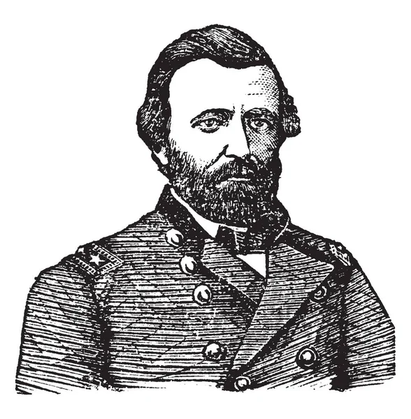 尤利西斯将军 1822 1885 他在美国内战结束时担任美国陆军司令和美国第十八任总统1869年至 1877 复古线条画或雕刻插图 — 图库矢量图片