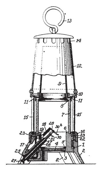 Иллюстрация Представляет Собой Лампу Безопасности Шахтеров Рисунок Винтажных Линий Гравировка — стоковый вектор