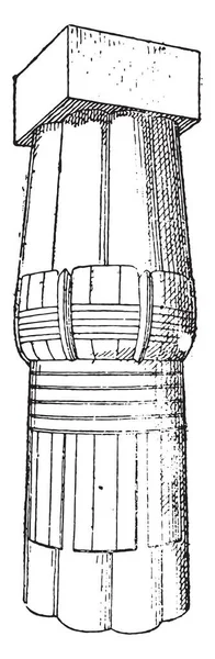 ルクソール神殿の首都 ヴィンテージ刻まれた図 — ストックベクタ
