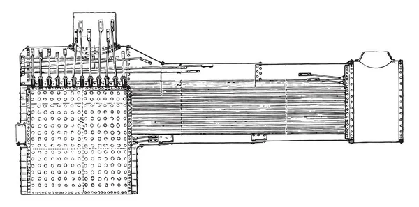 Section Longitudinale Une Chaudière Locomotive Américaine Avec Des Tiges Articulées — Image vectorielle