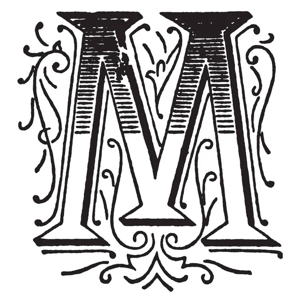 Letra Mayúscula Ornamental Dibujo Línea Vintage Ilustración Grabado — Vector de stock