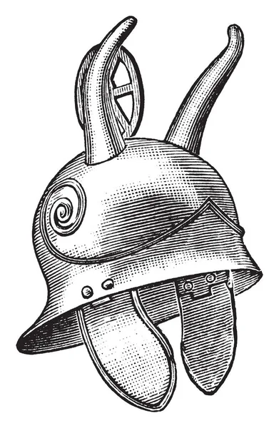 Галльский Железный Шлем Использованный Время Галльской Войны Винтажный Рисунок Линии — стоковый вектор