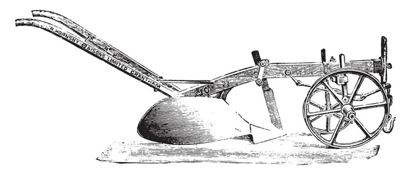 ホーンズビーの古い木製の鋤 ヴィンテージには 図が刻まれています 産業百科事典 1875 — ストックベクタ