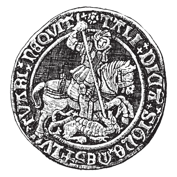 乔治高贵的正面侧 这是给它区别于早期英国金币命名贵族 复古线条画或雕刻插图 — 图库矢量图片