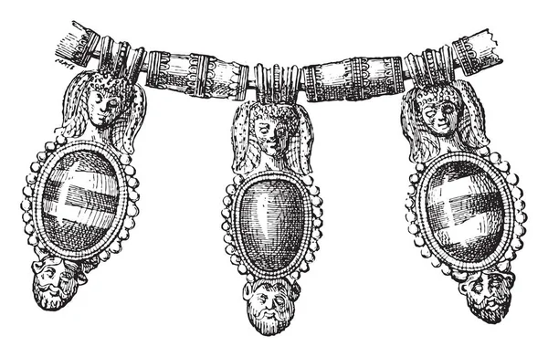 Фрагмент Ожерелья Винтажная Гравированная Иллюстрация Частная Жизнь Античной Семьи 1881 — стоковый вектор