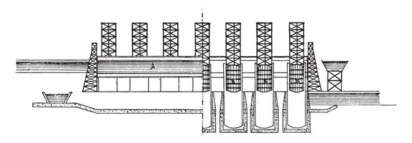 Flotadores Elevadores Sección Longitudinal Mitad Izquierda Elevación Mitad Derecha Ilustración — Archivo Imágenes Vectoriales