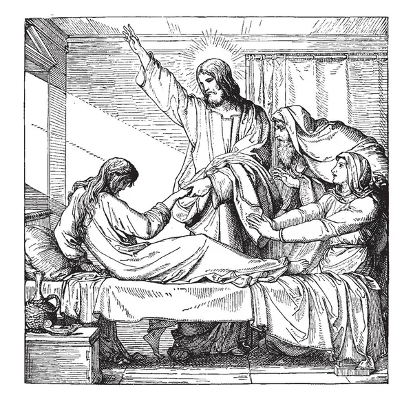 Christ Élever Fille Jaïre Cette Scène Montre Dieu Tenant Main — Image vectorielle