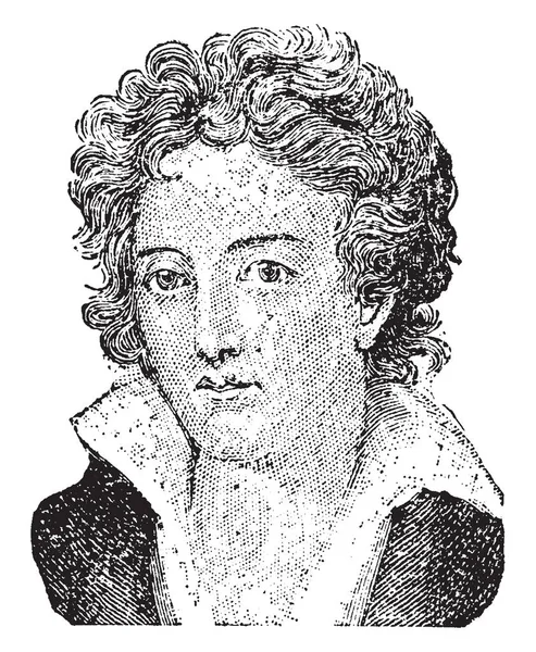 珀西雪莉是主要的英国浪漫主义诗人之一 复古线条绘画或雕刻插图 — 图库矢量图片
