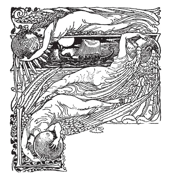 Die Sirene Drei Ist Eine Illustration Über Das Märchen Vintage — Stockvektor