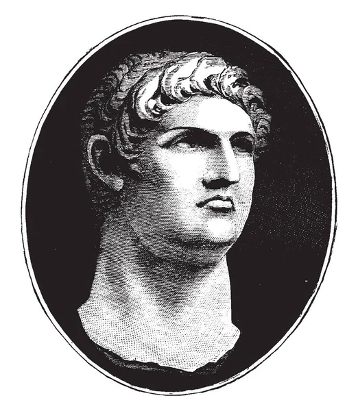 他是罗马帝国的皇帝 复古线条绘画或雕刻插图 — 图库矢量图片