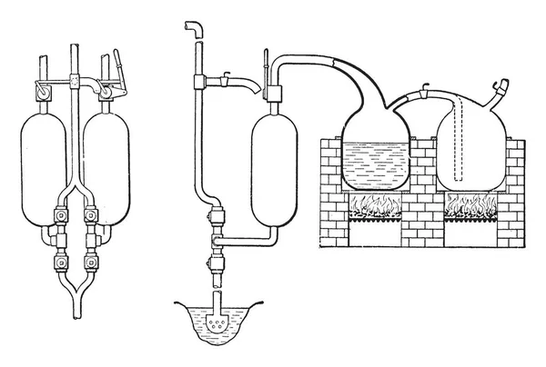 Questa Illustrazione Rappresenta Due Vasi Del Thomas Savery First Steam — Vettoriale Stock