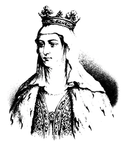 Margarida Bourgogne 1290 1315 Rainha França Navarra Desenho Linha Vintage — Vetor de Stock
