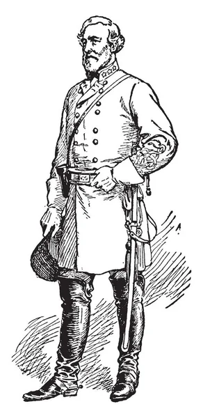 ロバート 1807 1870 彼はアメリカと南軍の兵士 アメリカ ヴィンテージの線描画や彫刻イラストの同盟の政府のトップの陸軍司令官として有名な — ストックベクタ