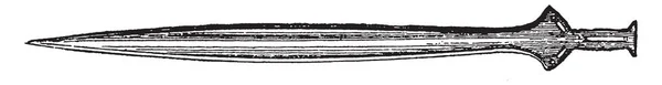 通常の作られている剣ブロンズと葉を持つ図形フォーム ブレード ビンテージ ライン描画または彫刻の図で つの作品をされている舌 — ストックベクタ