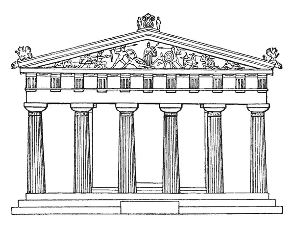 Tapınak Aegina veya bu tanrıça Aphaia, Batı Açık Tapınağı ile ilgili, bir kutsal karmaşık adanmış, Yunan Aigina Adası, vintage çizgi çizme veya oyma illüstrasyon.