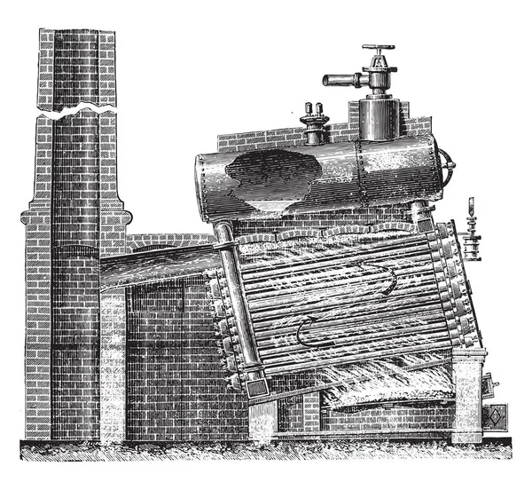 Chaudière Multi Tubulaires Naeyer Section Longitudinale Illustration Gravée Vintage Encyclopédie — Image vectorielle