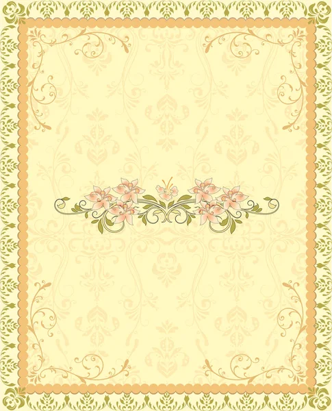 Vintage Uitnodigingskaart Met Sierlijke Elegante Retro Abstract Floral Design Geel — Stockvector