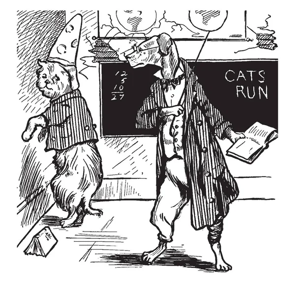 Pes Lidské Šatech Drží Knihu Výuky Kočka Chodu Psa Tabule — Stockový vektor