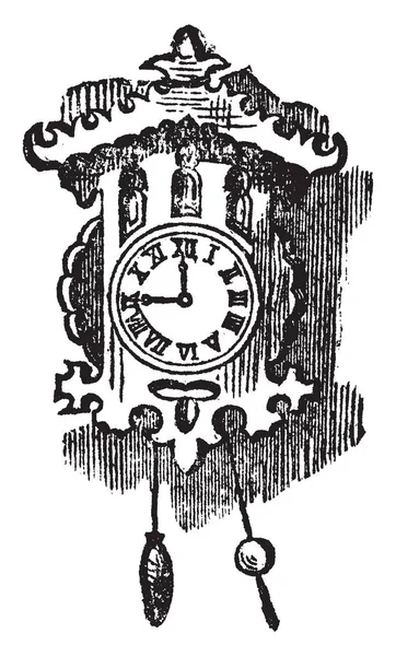 山核桃狄科 这张照片显示了墙上的时钟 复古线画或雕刻插图 — 图库矢量图片