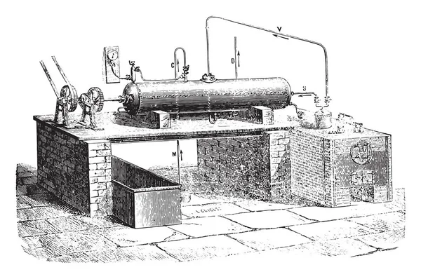 Droux Apparaat Voor Waterige Decompositie Vintage Gegraveerd Illustratie Industriële Encyclopedie — Stockvector