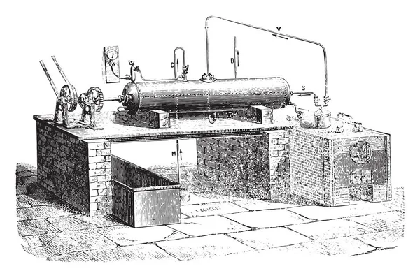 Dispositivo Droux Para Descomposición Acuosa Ilustración Grabada Vintage Enciclopedia Industrial — Archivo Imágenes Vectoriales