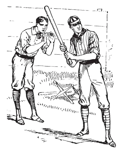 Der Teig Und Fänger Zum Zeitpunkt Des Baseballspiels Der Vintage — Stockvektor