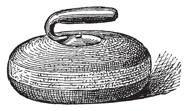カーリングのゲームで使用される石 それは円形の方向 ビンテージの線描画や彫刻イラストに石を引き起こすハンドル — ストックベクタ