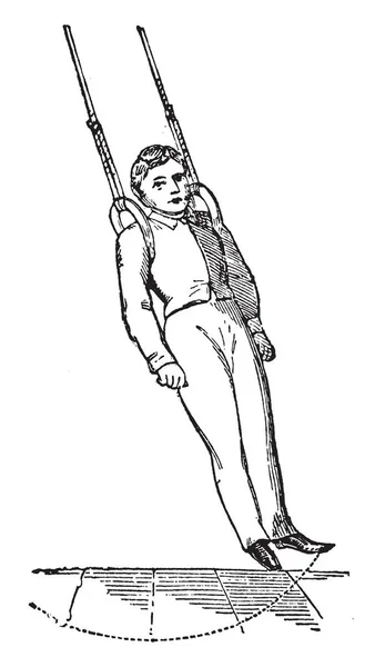 Garçon Faisant Exercice Sur Bague Tenant Position Droite Déplaçant Dans — Image vectorielle