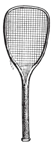 Ein Badminton Oder Tennisschläger Bild Vintage Linienzeichnung Oder Gravierillustration — Stockvektor