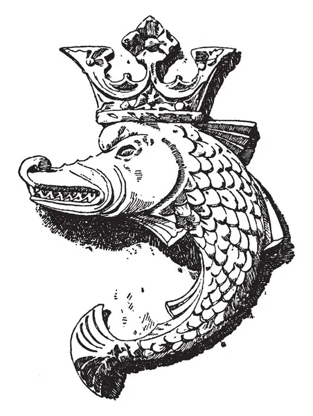 フランス語王イルカ盾は ビンテージの線描画や彫刻イラストでデザインされました — ストックベクタ