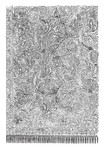 カシミヤ ショール ジャカード織機で編んだ非常に最高級のカシミア糸を使用して鳥瞰織りを備え それはその強烈なテクスチャ ビンテージの線描画や彫刻イラストに追加します — ストックベクタ