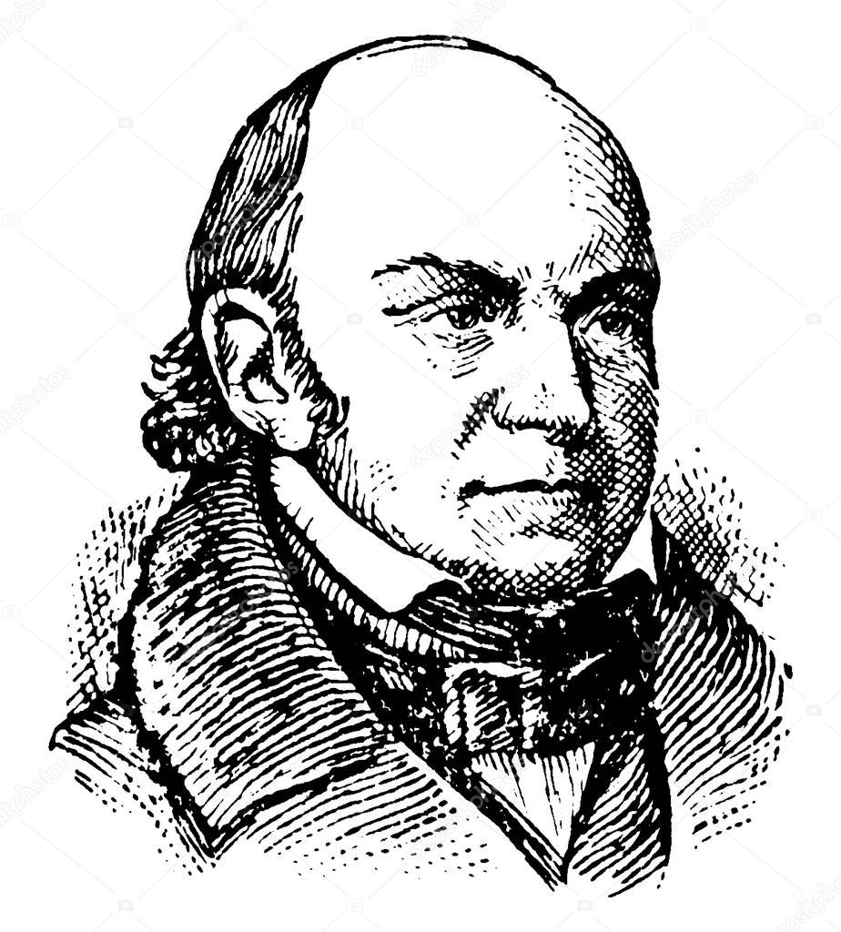 John Quincy Adams, 1767-1848, he was the sixth president of the United States from 1825 to 1829, vintage line drawing or engraving illustration