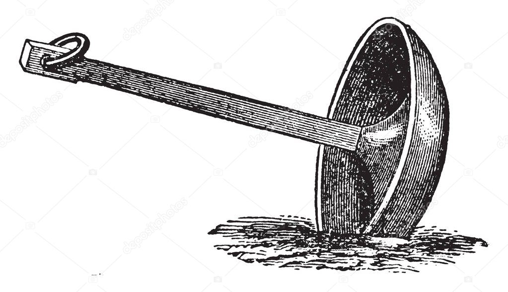 Mushroom Anchor which is first proposed for ships are now only used for moorings, vintage line drawing or engraving illustration.