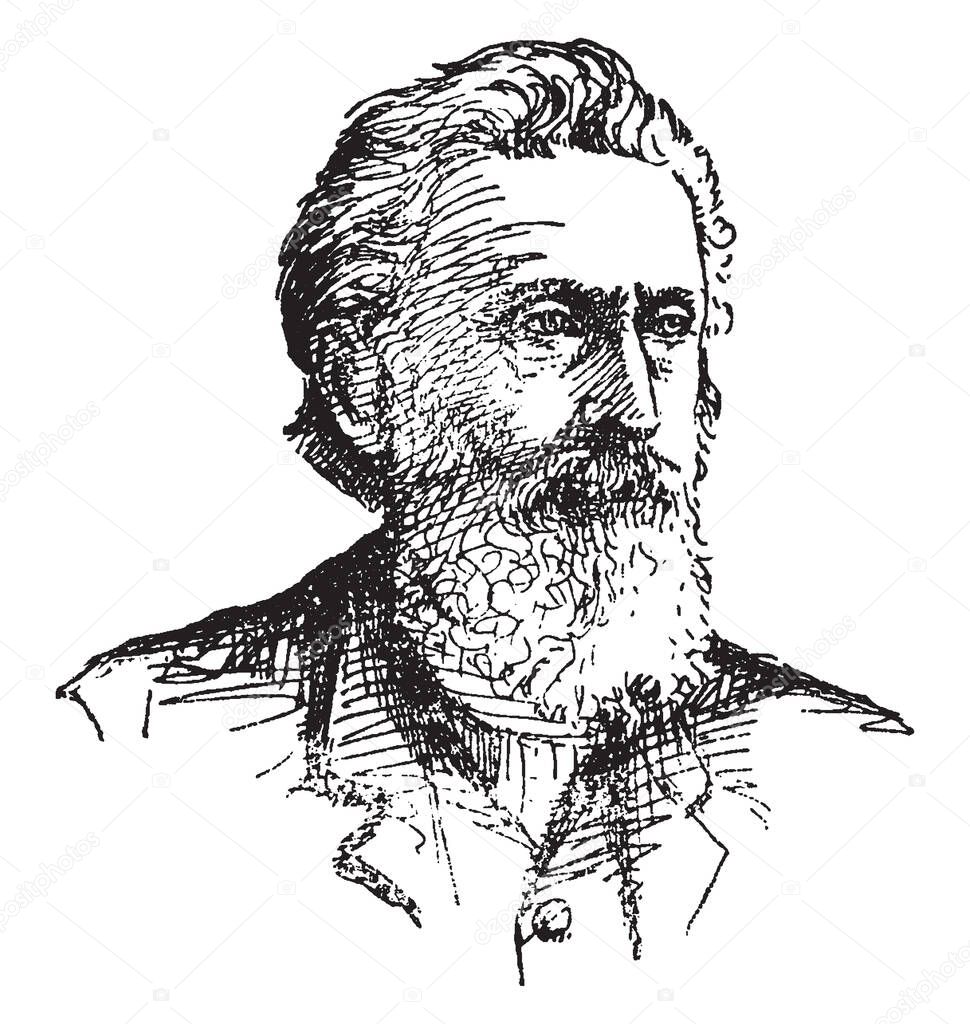 Sidney Edgerton, 1818-1900, he was a politician, lawyer, judge, and teacher from Ohio, first territorial governor of Montana, vintage line drawing or engraving illustration