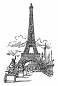 Eiffelova věž je pozoruhodné struktura v Paříži, nejznámějších struktur v světě, nejvíce navštívil placené památník, vintage kreslení čar nebo gravírování obrázku.