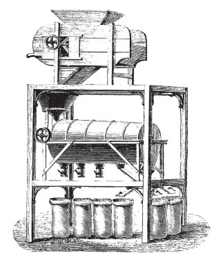Blower Screener kahve bölücü, vintage illüstrasyon kazınmış. Endüstriyel ansiklopedi E.-O. Lami - 1875