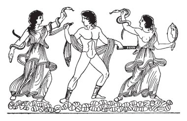 Orestes Furies, vintage çizgi çizme veya oyma illüstrasyon tarafından takip ediliyor eski bir resmini.