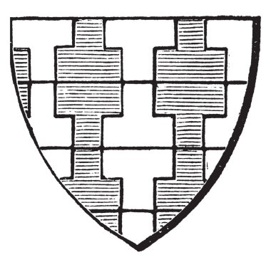 Güçlü Counter-Potent kalkan denir fincanı, vintage çizgi çizme veya oyma illüstrasyon değişir.