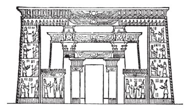 Isis Tapınağı, Roma Tapınağı, Mısır tanrıçası Isis, Hellenized Mısır Tapınağı, Roman kolonisi, tam olarak teyit, vintage çizgi çizme veya oyma illüstrasyon.