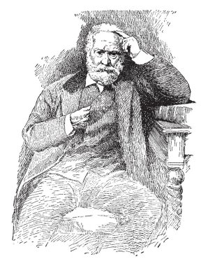 Victor Hugo, Fransız şair, romancı ve oyun yazarı romantik hareket, vintage çizgi çizme veya oyma illüstrasyon o 1802-1885, oldu
