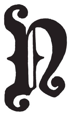 Ortaçağ yazı, vintage çizgi çizme veya illüstrasyon oyma bir harf N