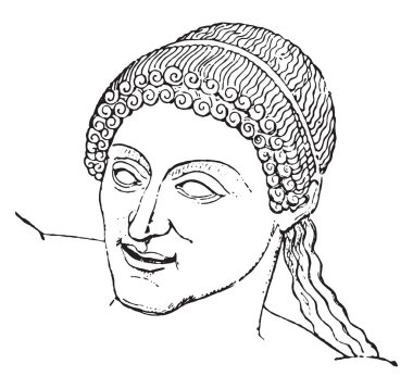 Yunan saç modeli, vintage illüstrasyon kazınmış.