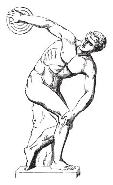 Discobolus is in the Palazzo Massimi at Rome, vintage line drawing or engraving illustration. clipart