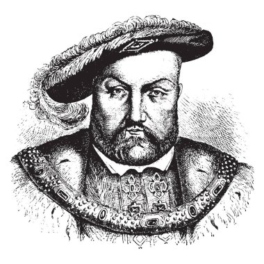 Henry VIII, 1491-1547, o 1547, 1509 İngiltere Kral ve ikinci Tudor hükümdar, vintage çizgi çizme veya oyma illüstrasyon yapıldı.